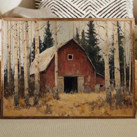 Birch Trees Guard Autumn's Barn