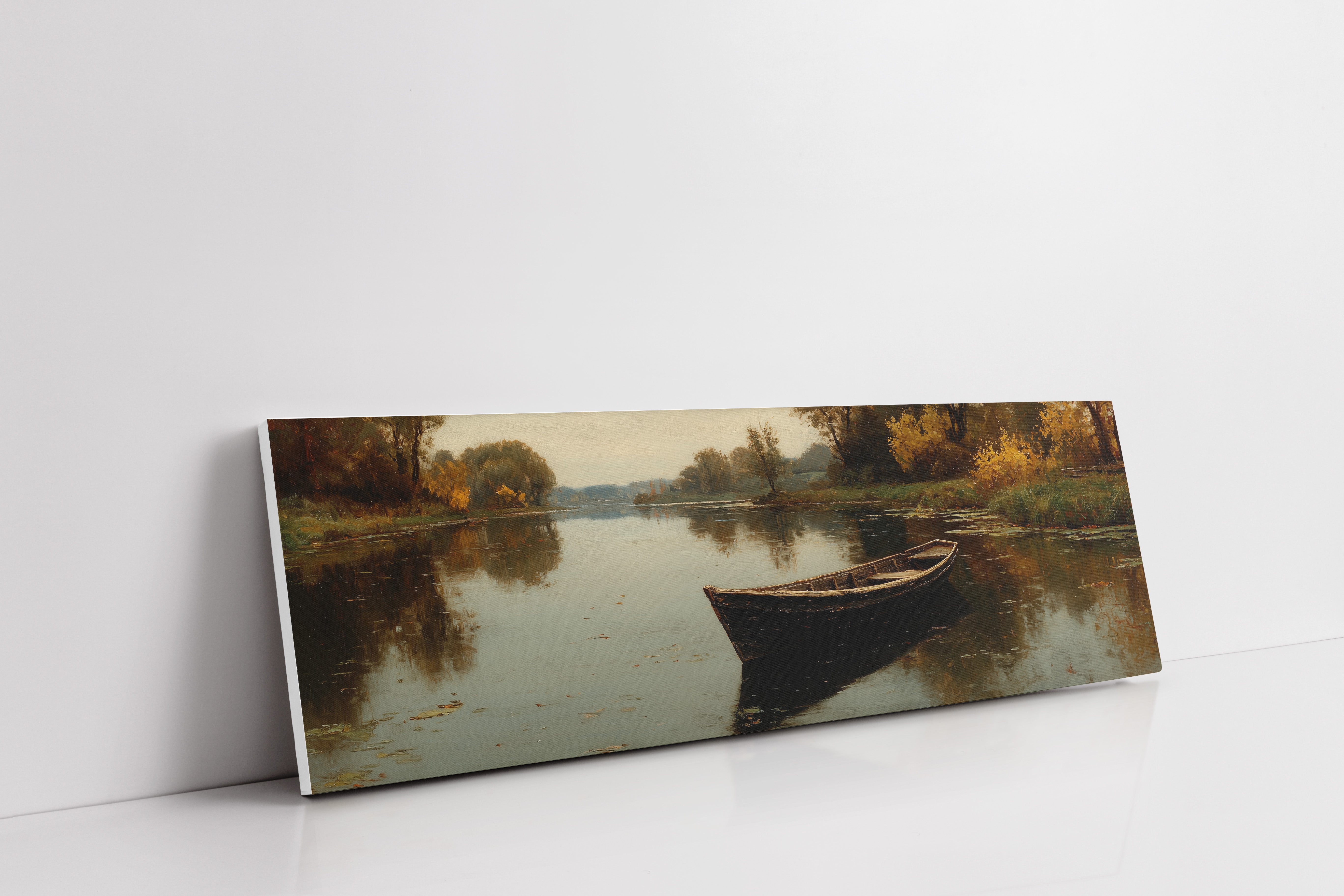 Quiet Boat on Autumn River
