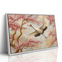 Cherry Blossoms Dance With Crane's Grace