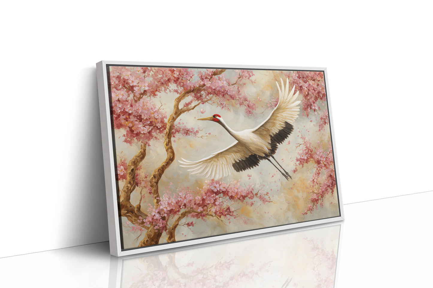 Cherry Blossoms Dance With Crane's Grace