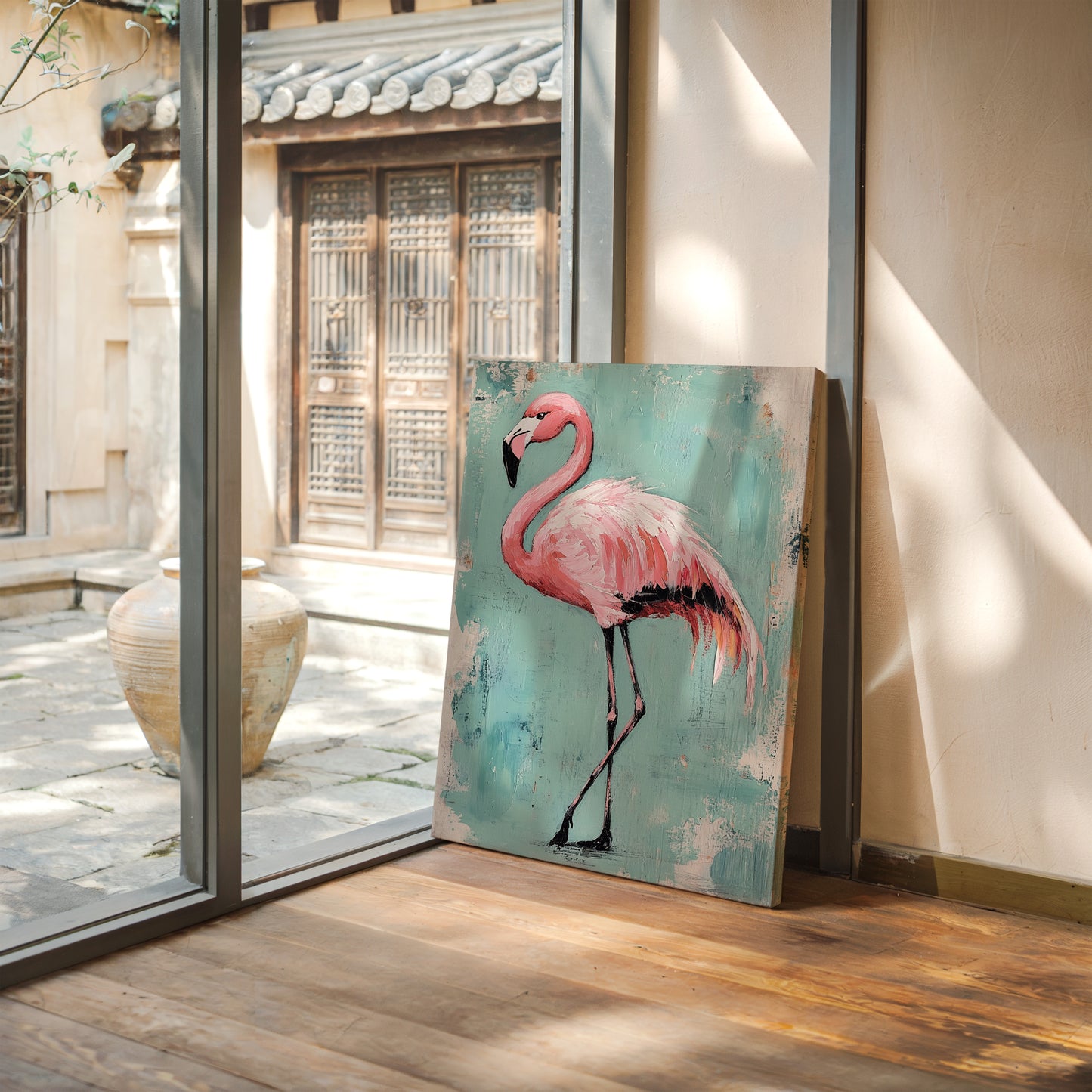 Flamingo Wall Art – Tropical Pink Bird Print, Boho Coastal Decor, Vibrant Animal Painting