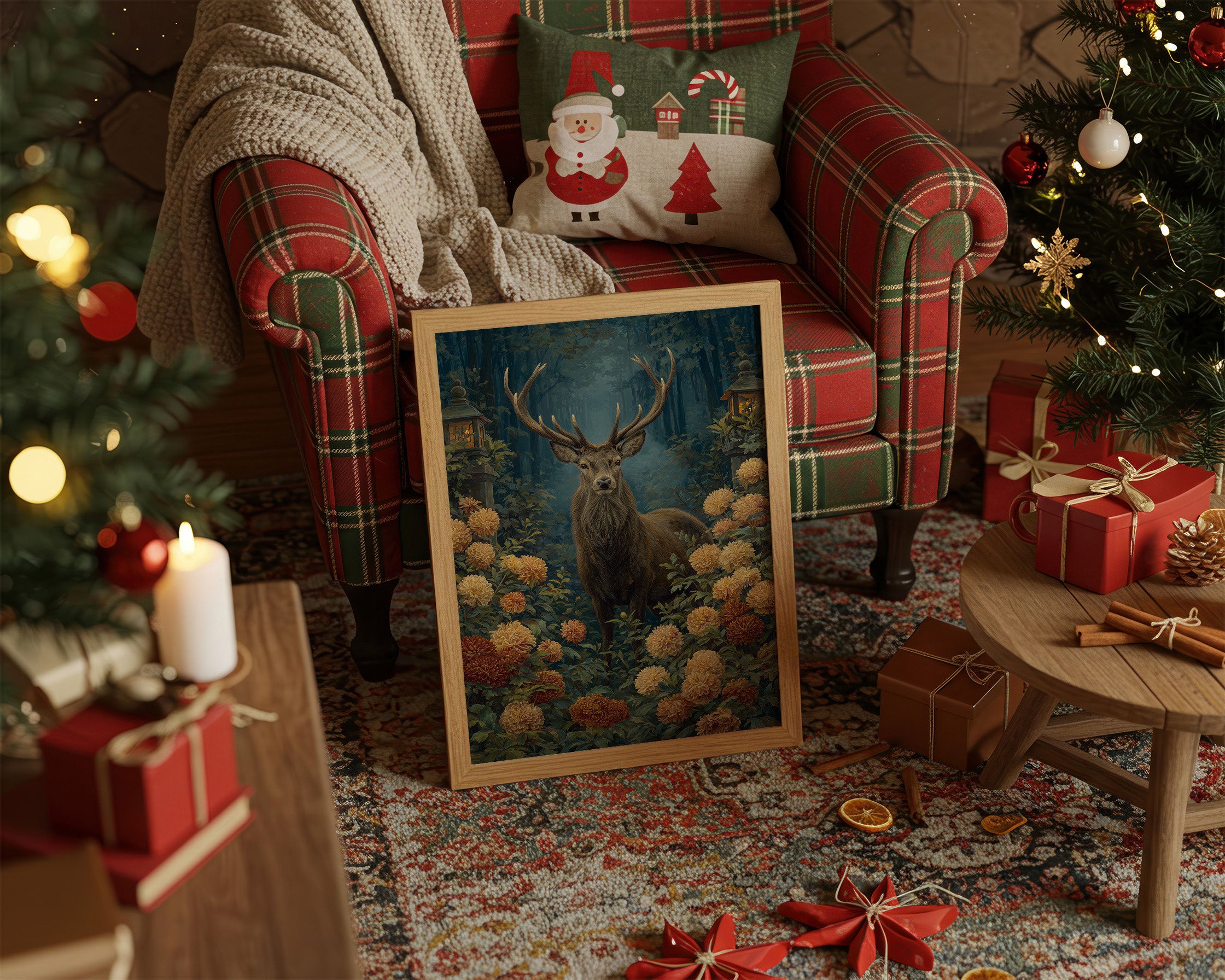 Stag Among Golden Chrysanthemums Glows