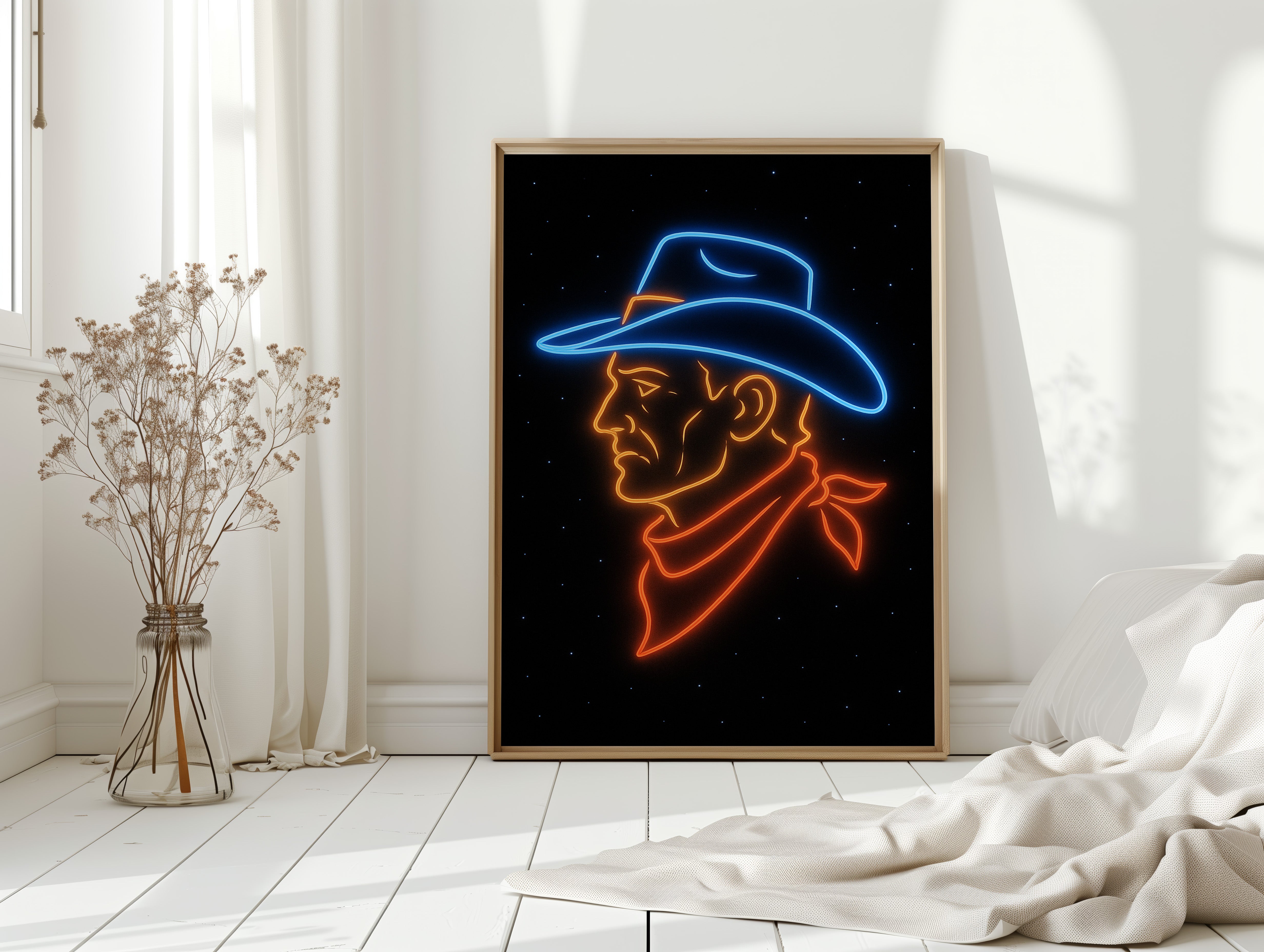 Neon Cowboy in the Starry Night