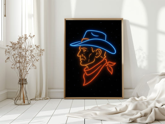 Neon Cowboy in the Starry Night