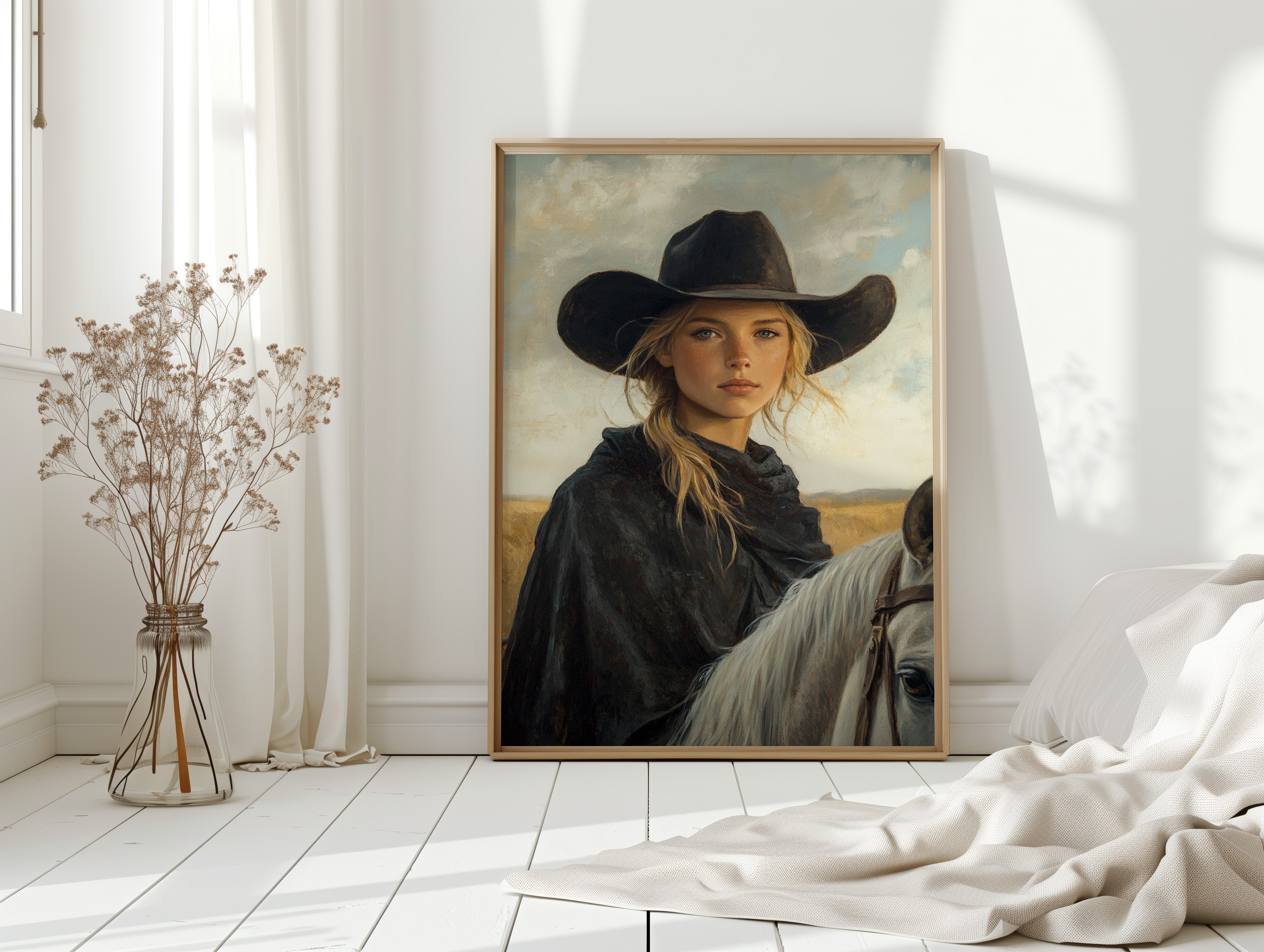 Cowgirl and Her White Horse