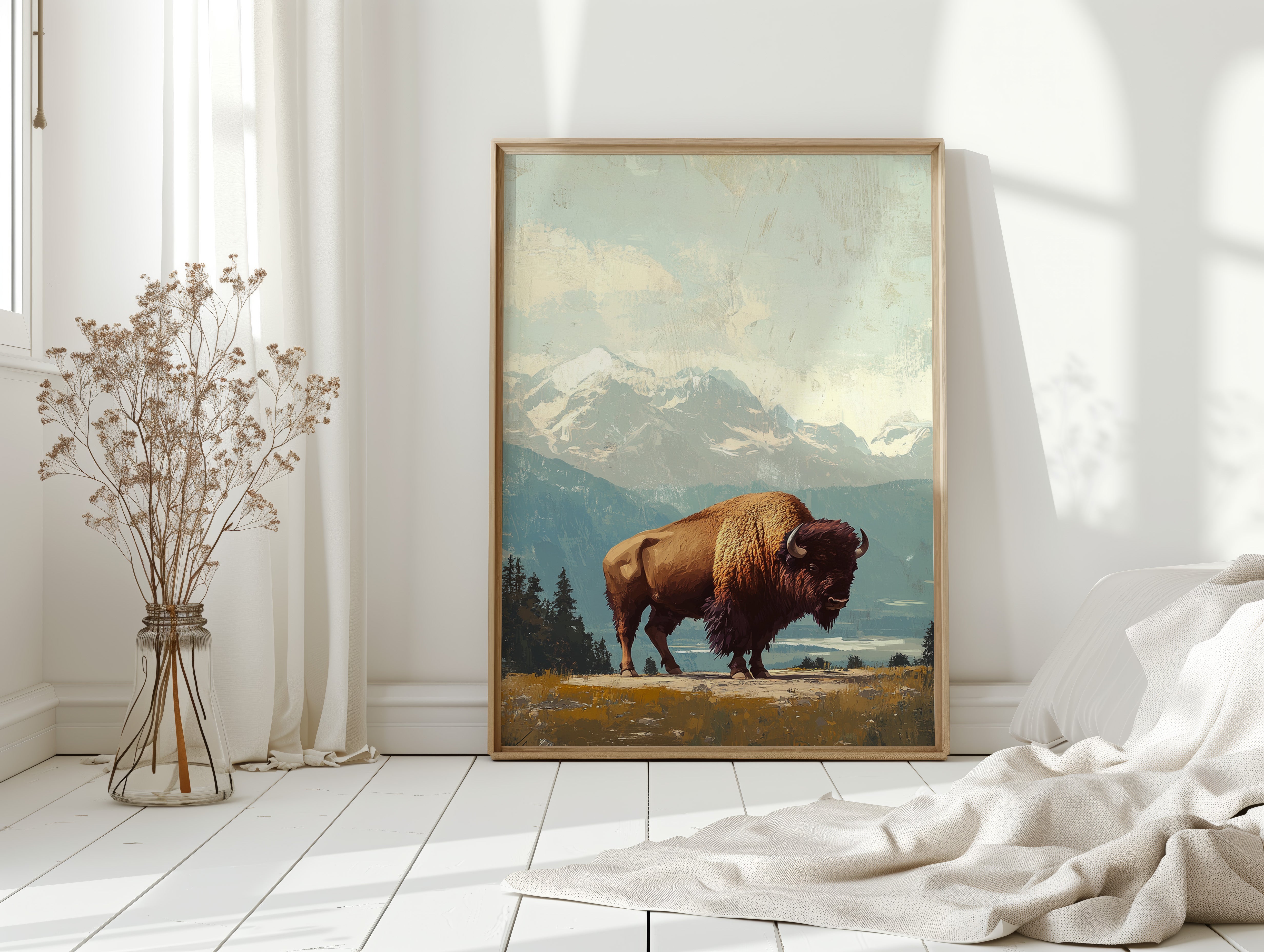 Bison Beneath the Mountain Sky