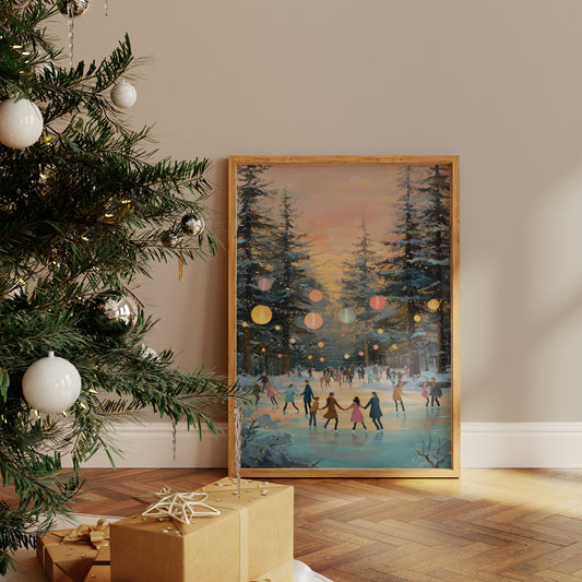 Winter Skaters Dance Under Lanterns