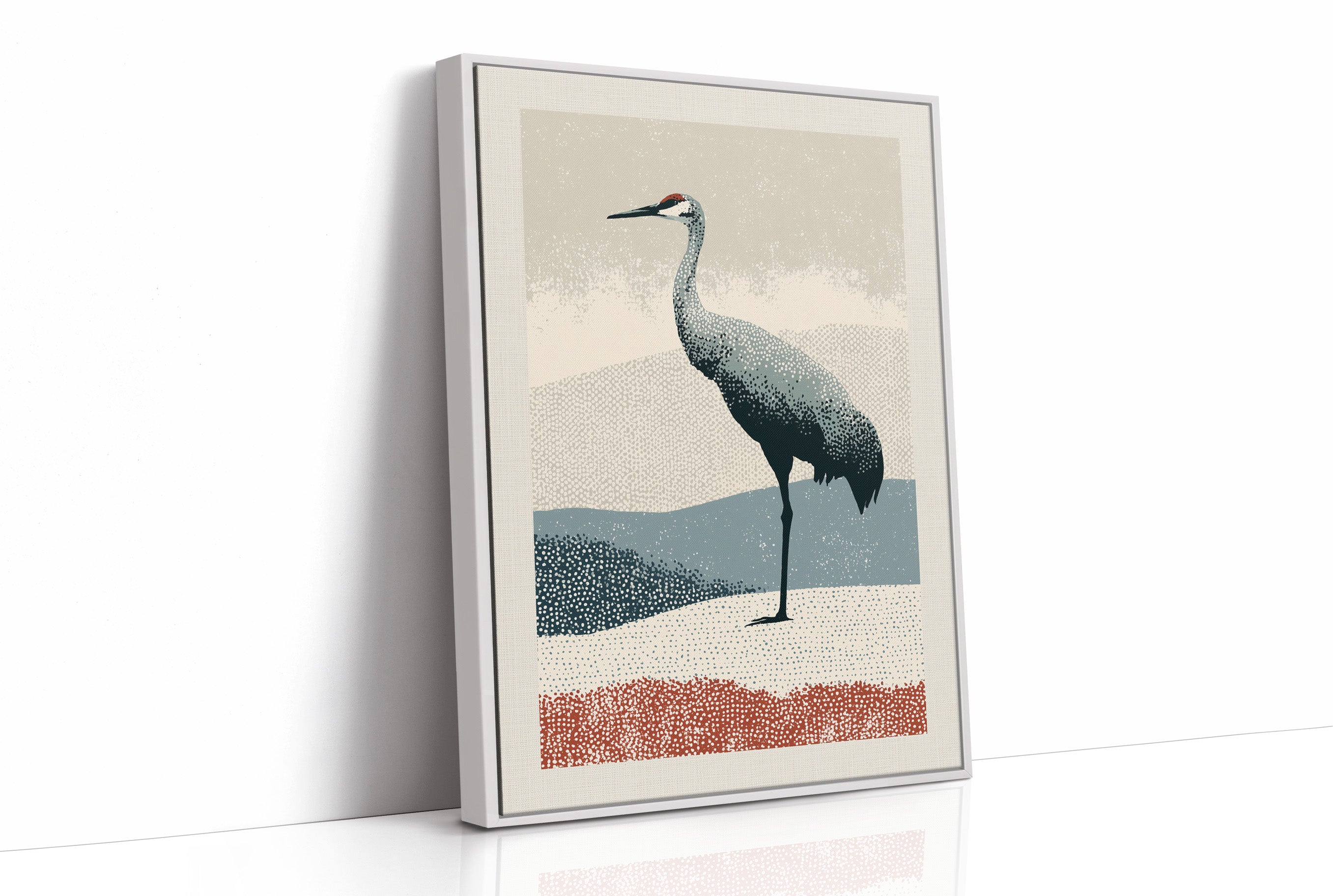 Stippled Crane: A Halftone Landscape
