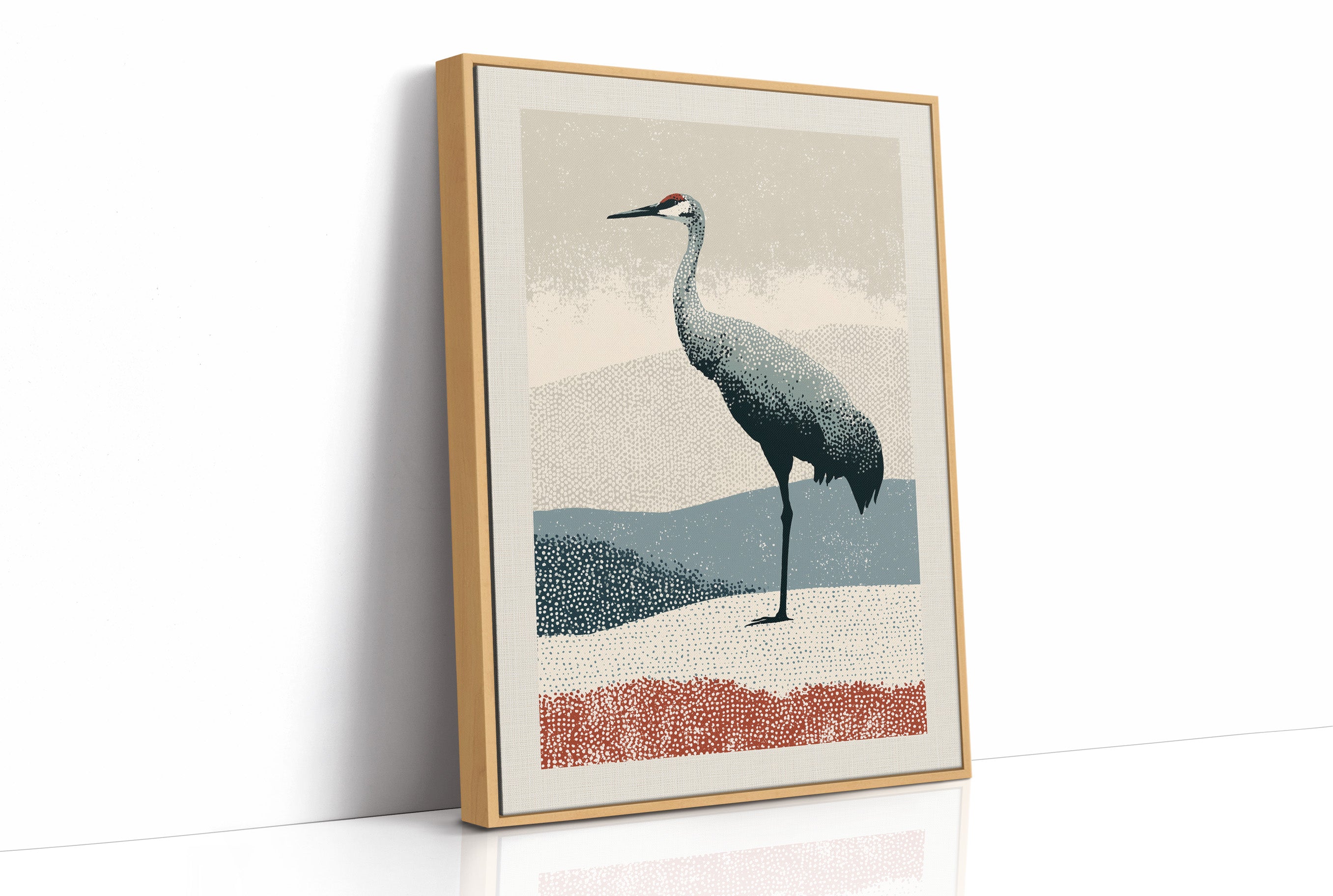 Stippled Crane: A Halftone Landscape