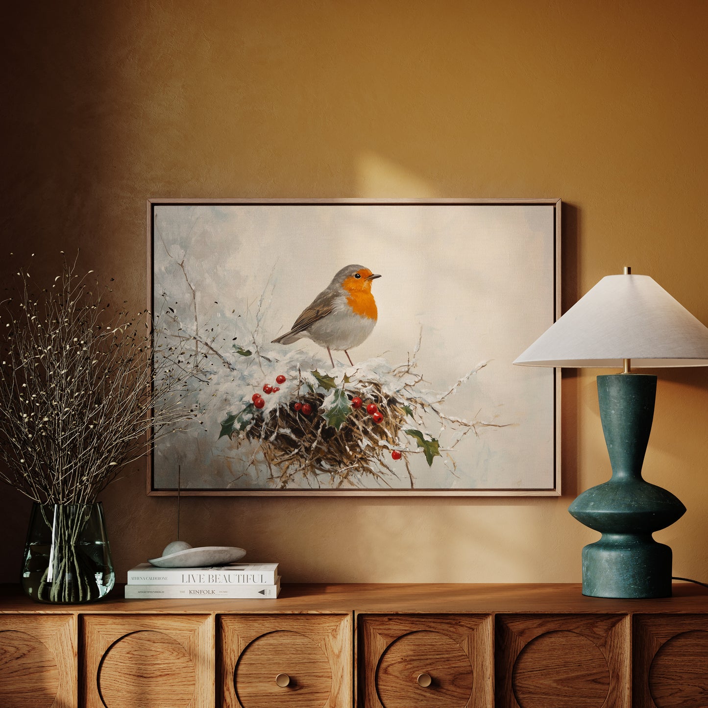 Robin's Winter Song Among Berries