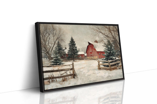 Crimson Barn in Winter's Embrace