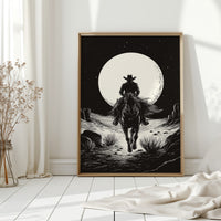 Lone Rider Under a Full Moon