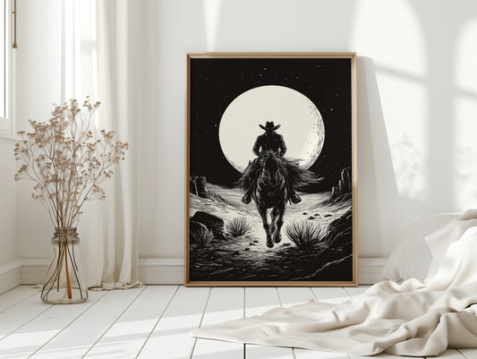 Lone Rider Under a Full Moon