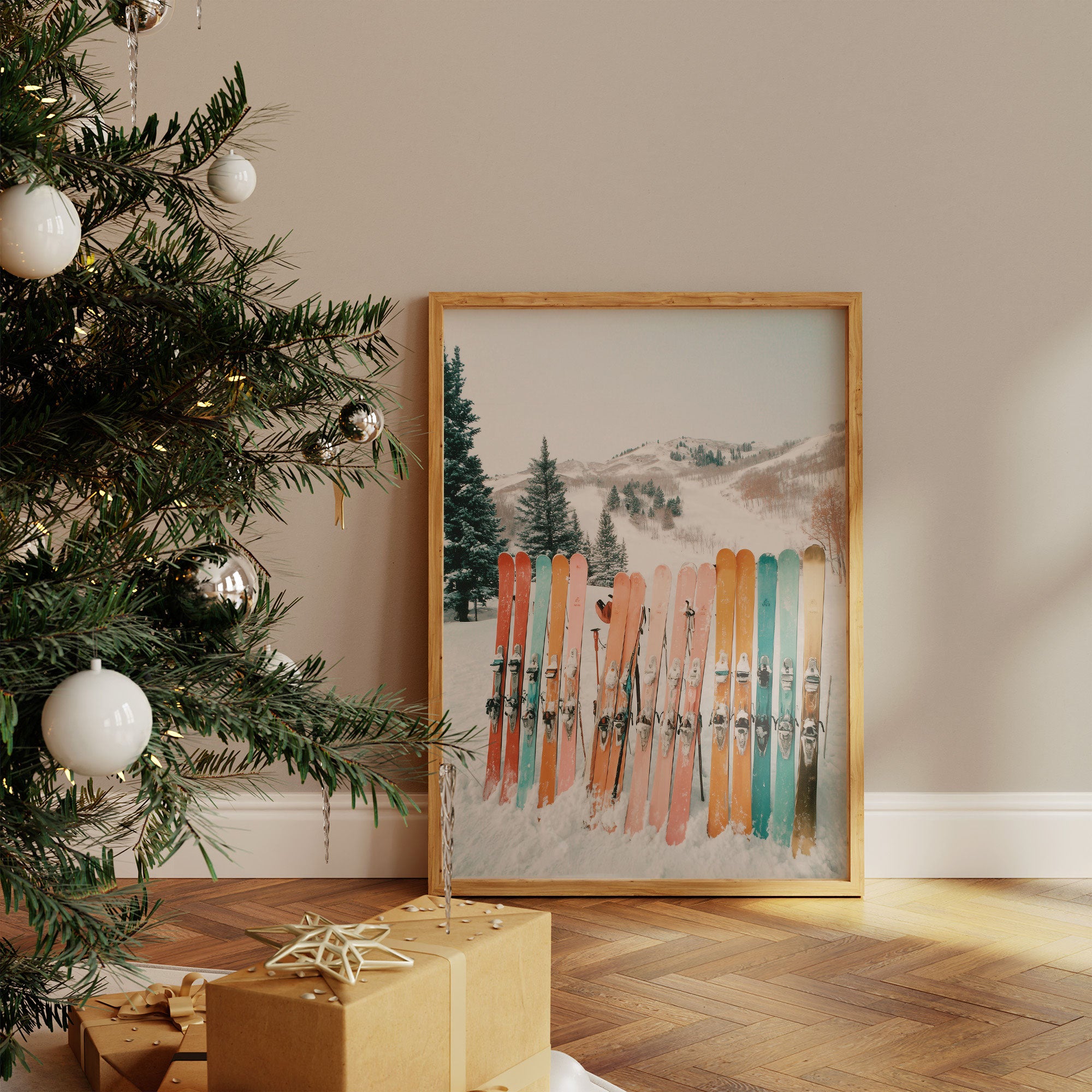 Pastel Skis Paint Winter Mountains