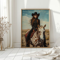 Desert Reins – Cowgirl on Paint Horse Portrait