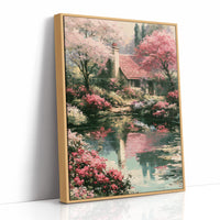 Blossoms and Reflections by the Cottage Pond