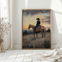 Evening Watch – Cowgirl and Horse at Sunset