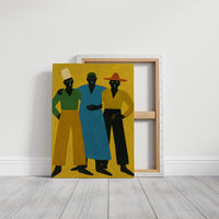 Three Figures Stand In Golden Light
