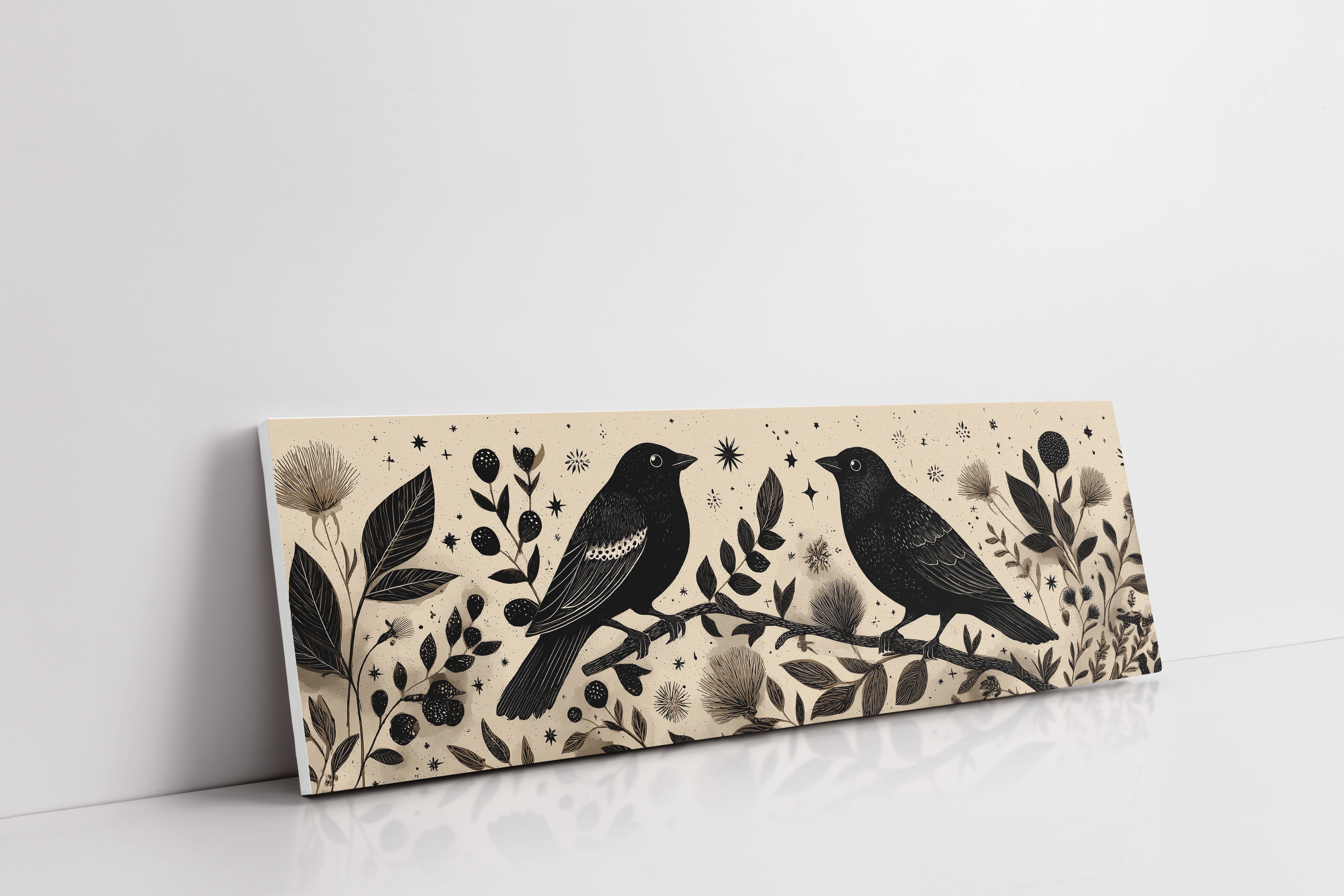 Midnight Birds Among Wildflowers