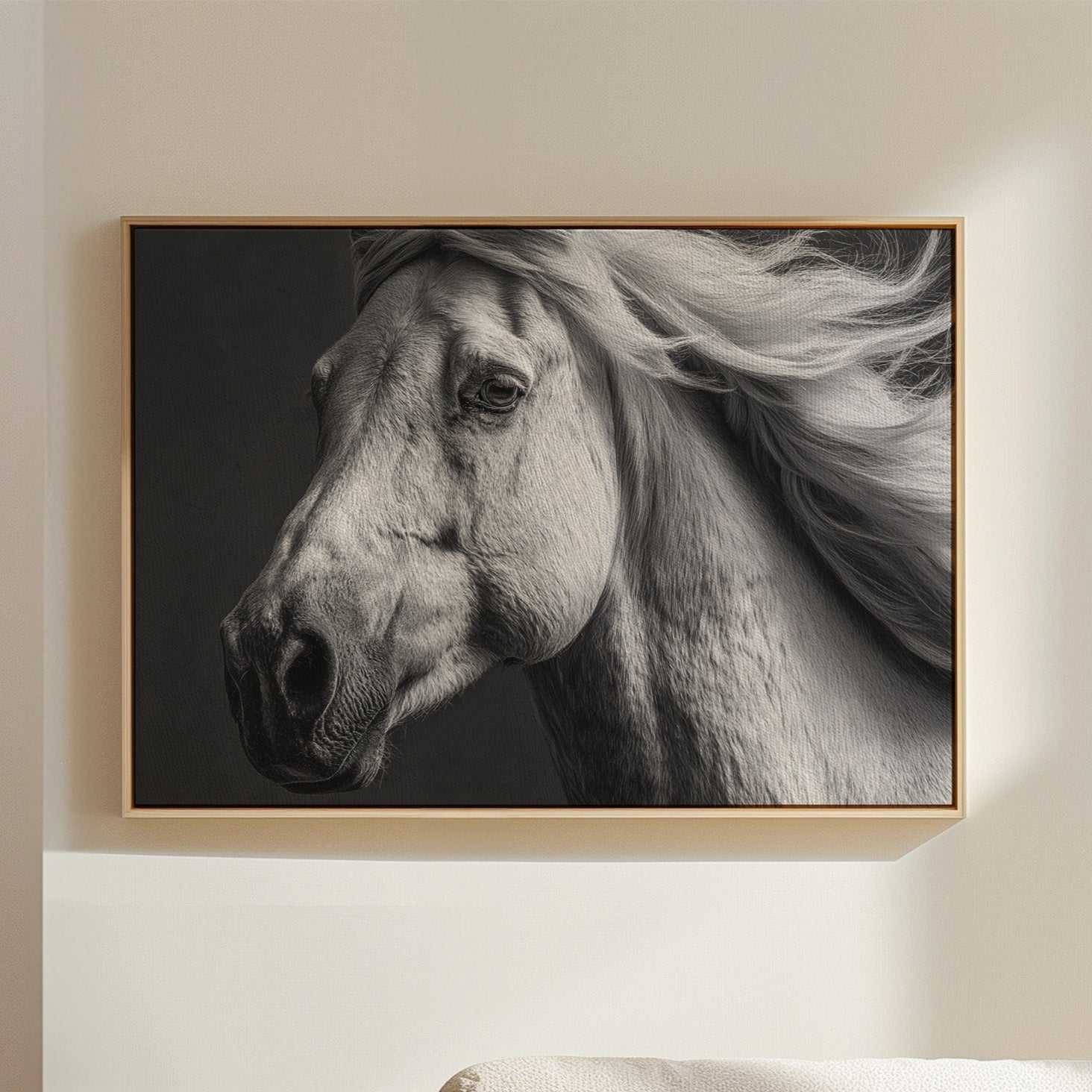 black and white horse on canvas