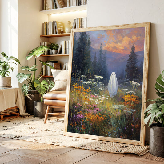 Ghostly Meadow Landscape Canvas - Whimsical Nature Art - Gallery Canvas image 5