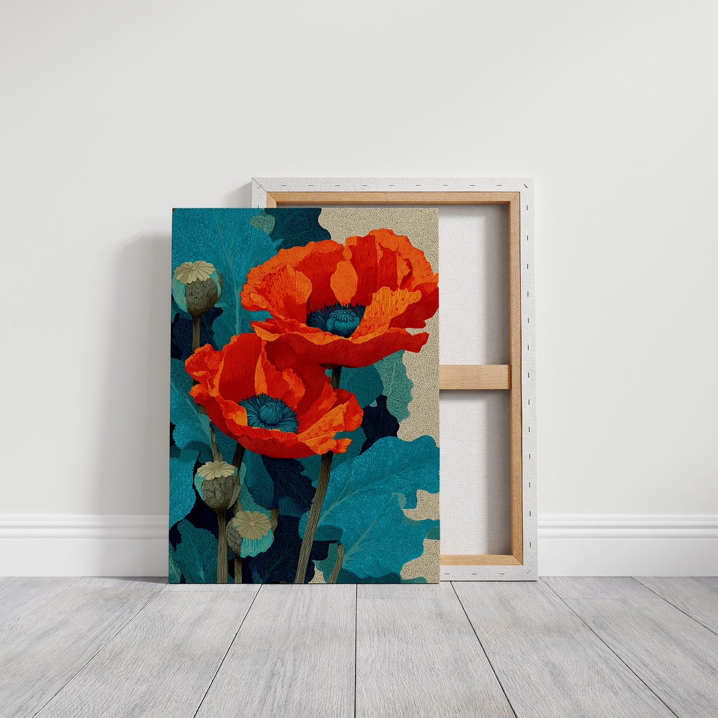 Poppies on Teal and Dust