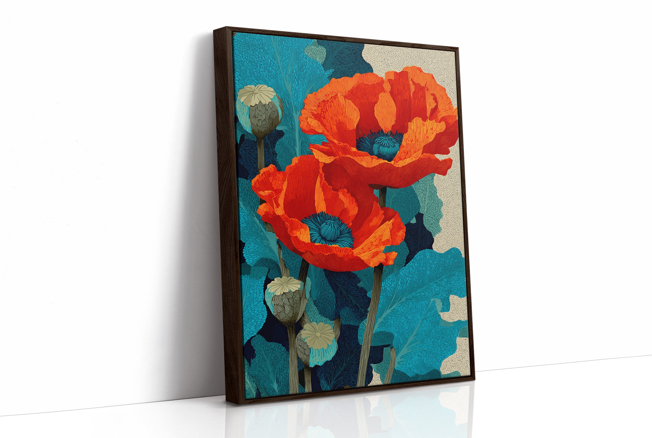 Poppies on Teal and Dust