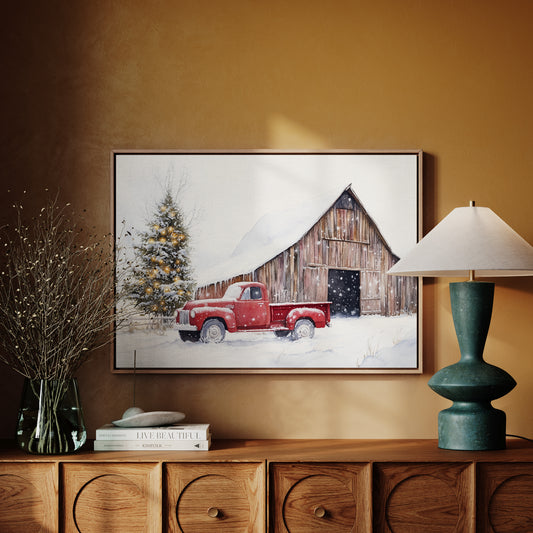 Red Pickup Brings Christmas Home