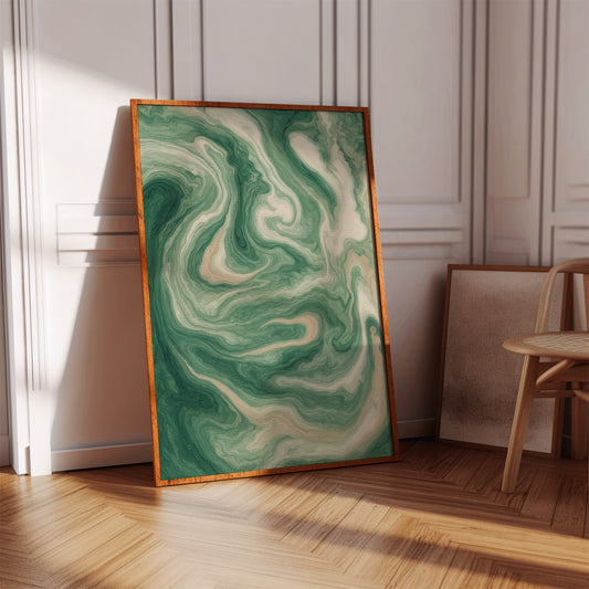 Emerald Waves: Abstract Fluid Art Print