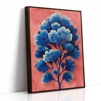 Blue Blooms on a Coral Wall