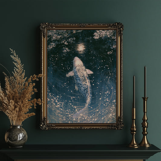 Koi Beneath the Falling Blossoms