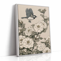Chickadee Landing Among Camellia Blossoms