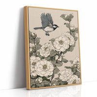 Chickadee Landing Among Camellia Blossoms