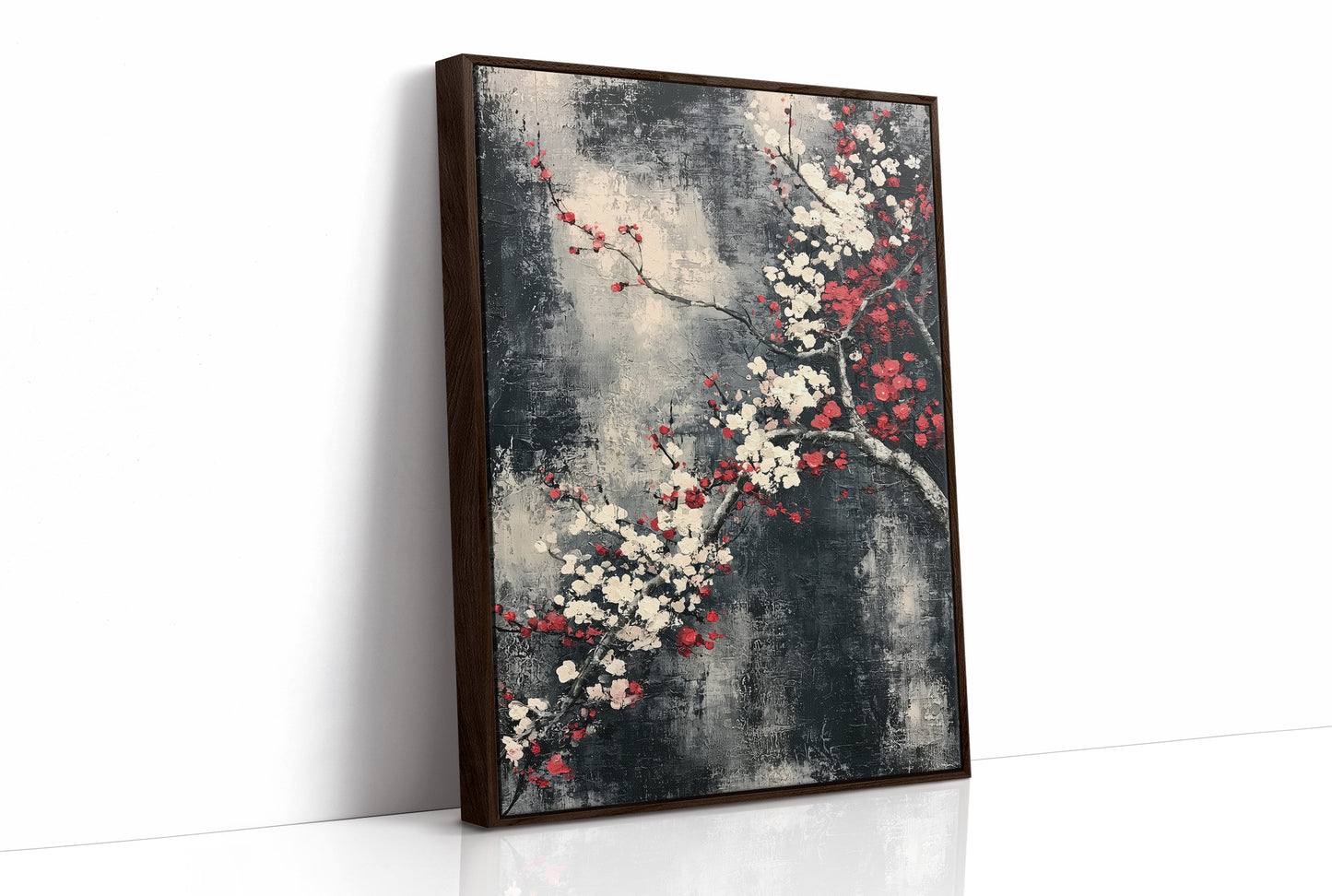 Cherry Blossoms on Charcoal Silk