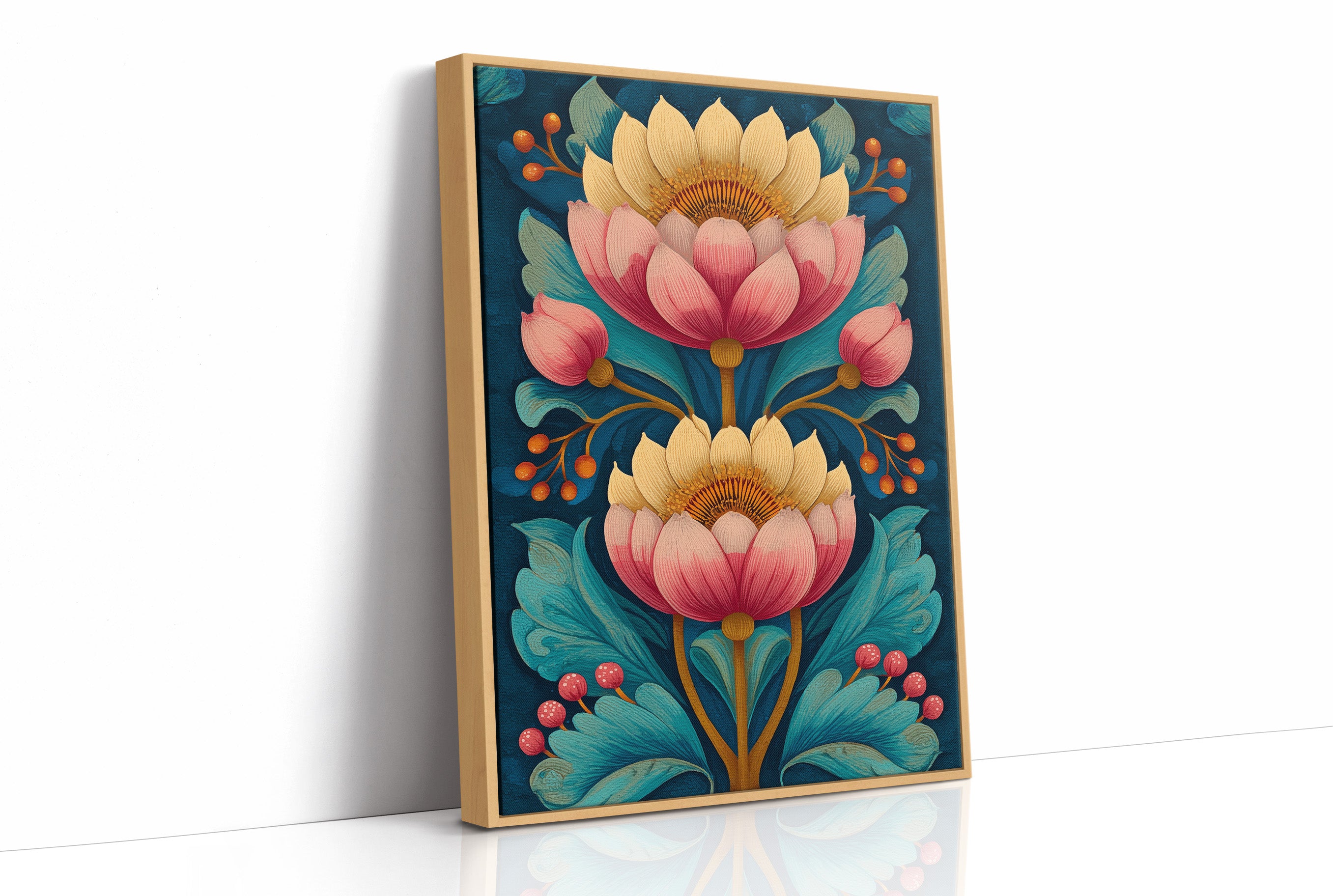 Folk Blooms on Deep Blue