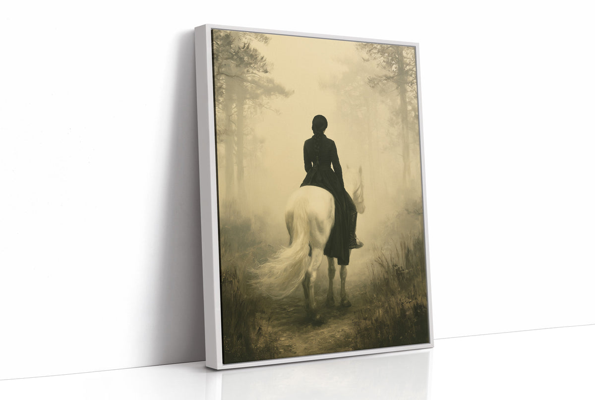 Rider in the Mist: Woman on a White Horse