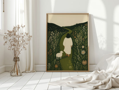 The Shepherd and the Lamb Floral Path Print