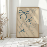 Whimsical Blue Bows Minimalist Print