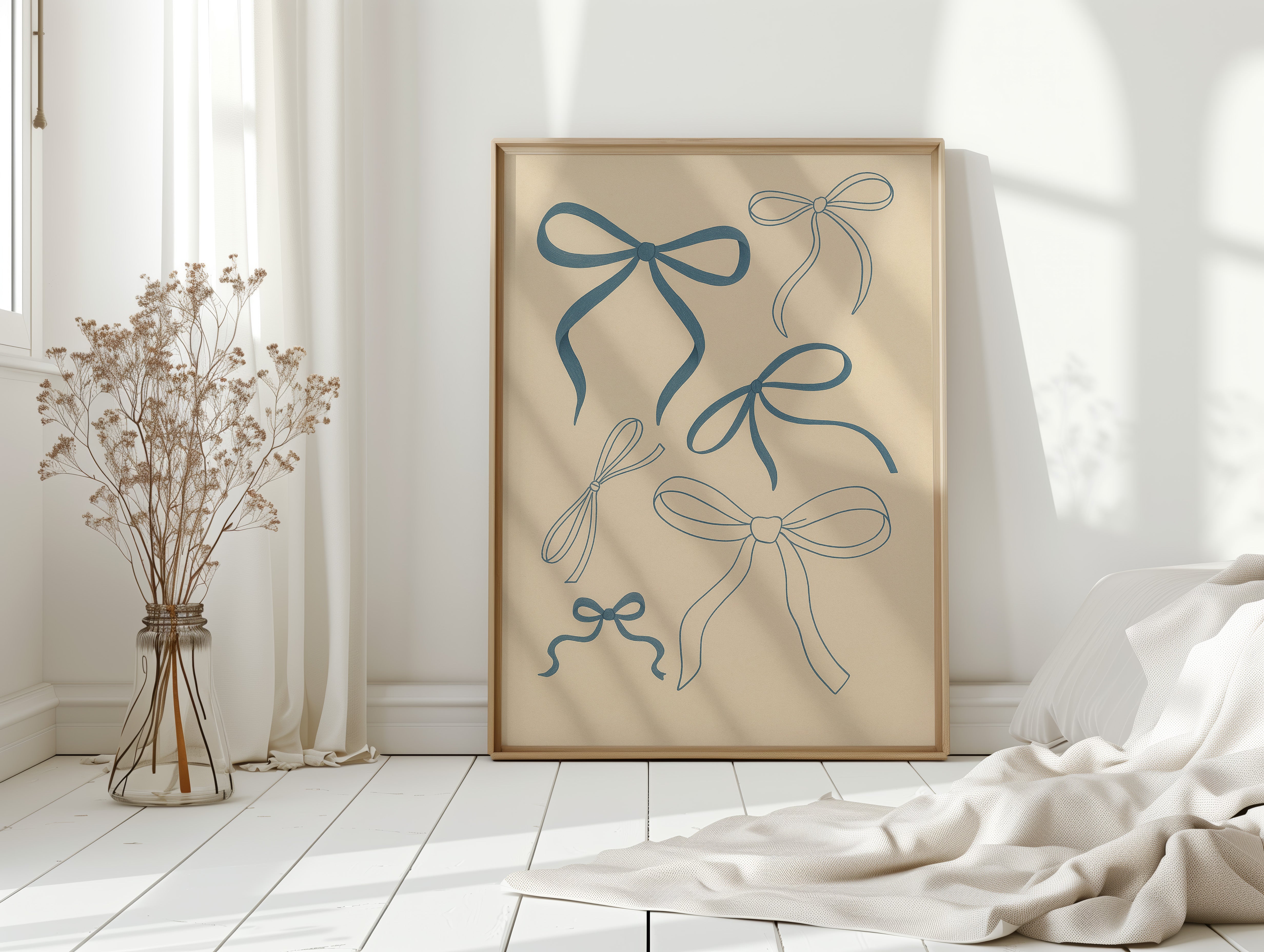 Whimsical Blue Bows Minimalist Print