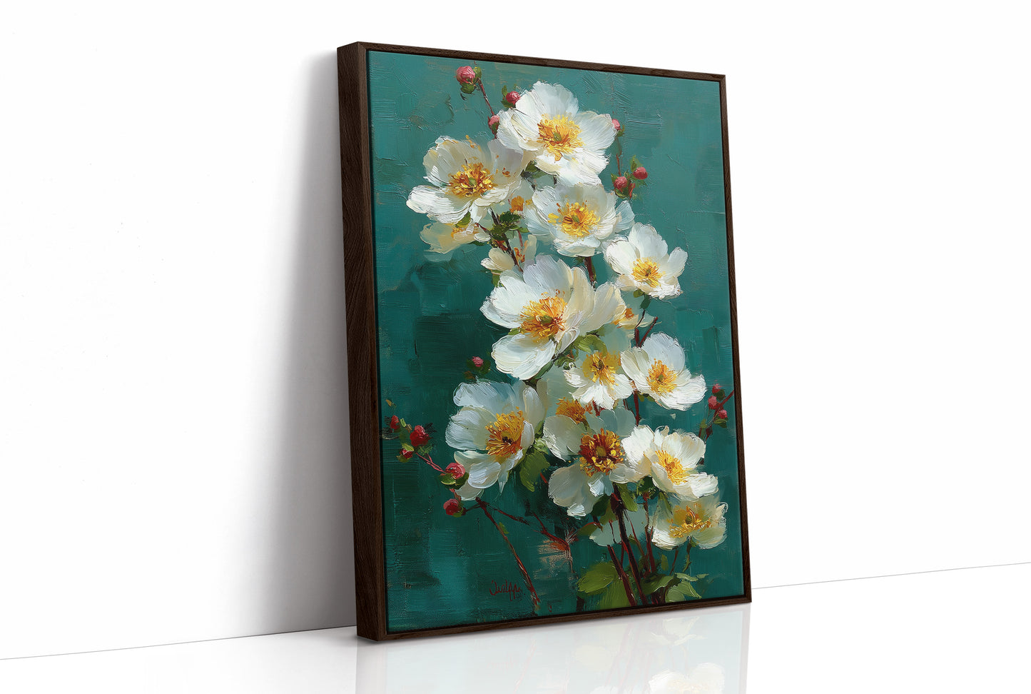 White Blooms Against Teal