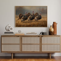 Wild Turkeys March Through Golden Fields