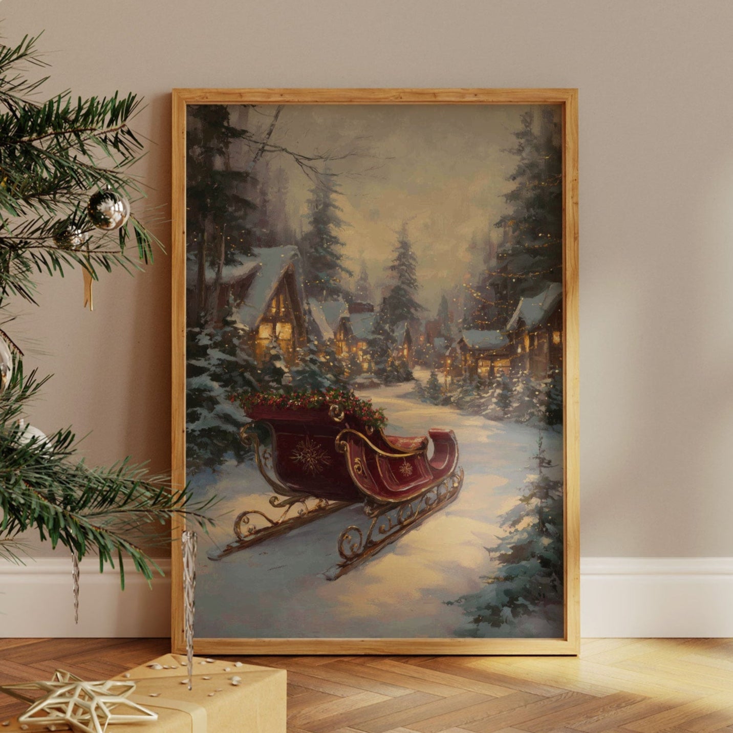 Sleigh Rests By Winter's Glowing Path