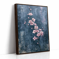 Pink Blossoms on Weathered Denim Blue