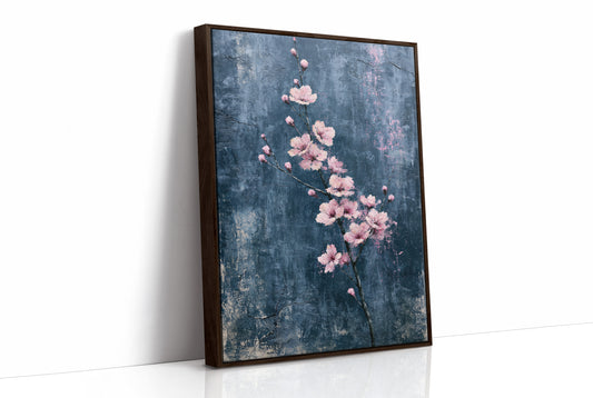 Pink Blossoms on Weathered Denim Blue
