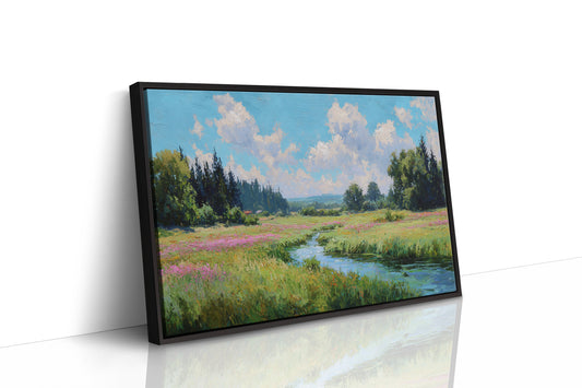 Summer Creek Bends Through Wildflowers