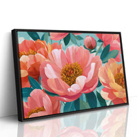 Coral Peonies Dance In Turquoise