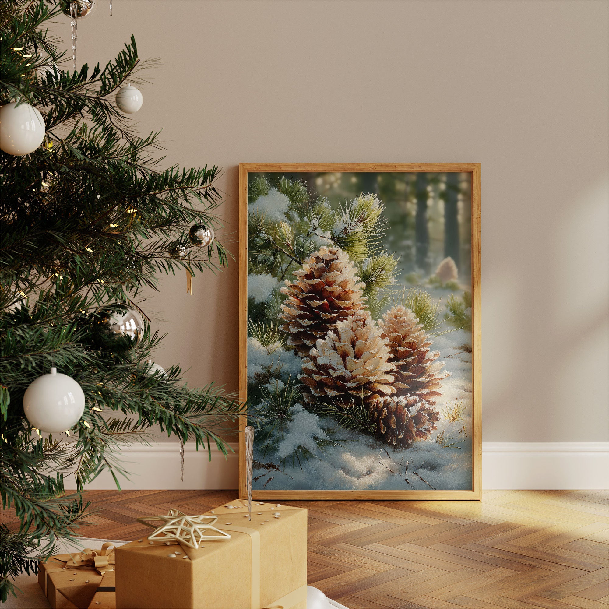Snow Dusted Pinecones Tell December Tales