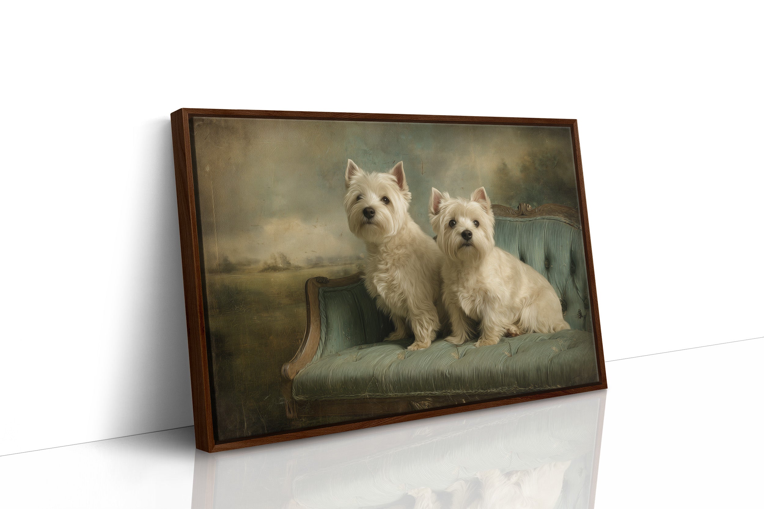 Two Terriers On Their Antique Settee