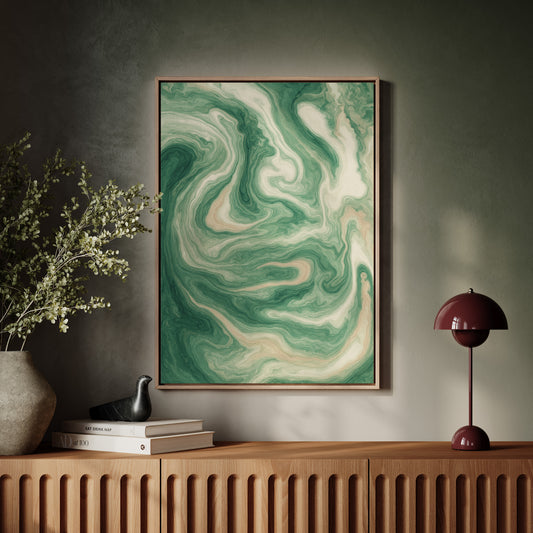 Emerald Waves: Abstract Fluid Art Print