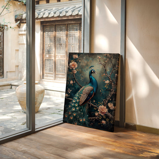 Vintage Peacock & Blossoms – Elegant Wall Art for Timeless Décor